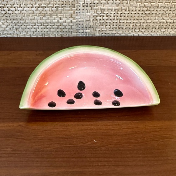 🌟5xHP🌟VTG 1970s-80s Set of 2 Glazed Ceramic Watermelon Slice Plates Hobbyist - Picture 4 of 15